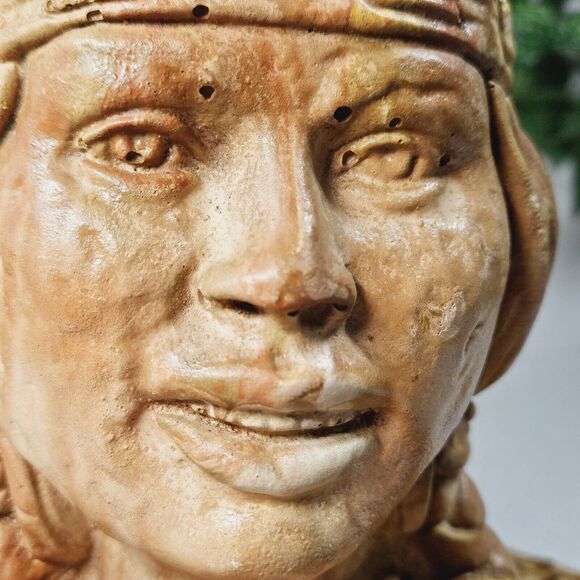 Vintage Native American Indian Woman Statue Swirl Clay Resin Carved Sculpture - Picture 7 of 16